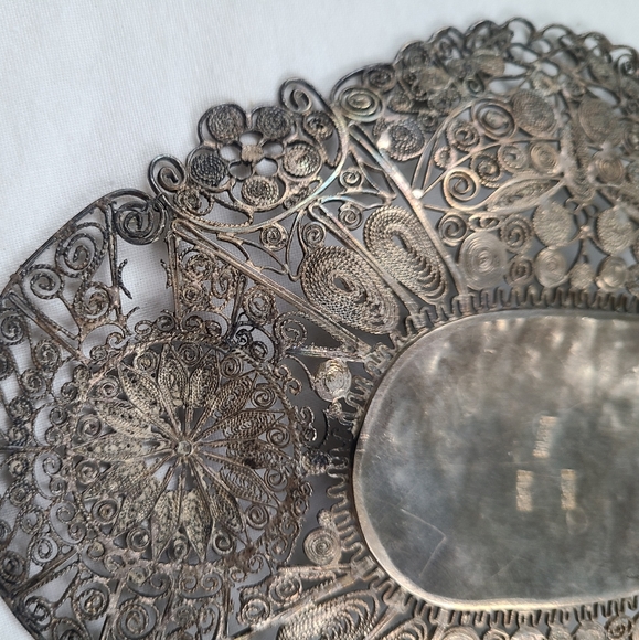 Antique silver filigree tray dish Asian design beautiful wall art wall hanging - Picture 9 of 16
